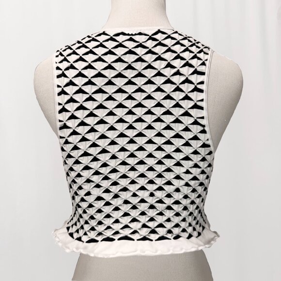 Anthropologie Women's S/M Black White Smocked Keyhole Cropped Tank Top - Picture 4 of 8